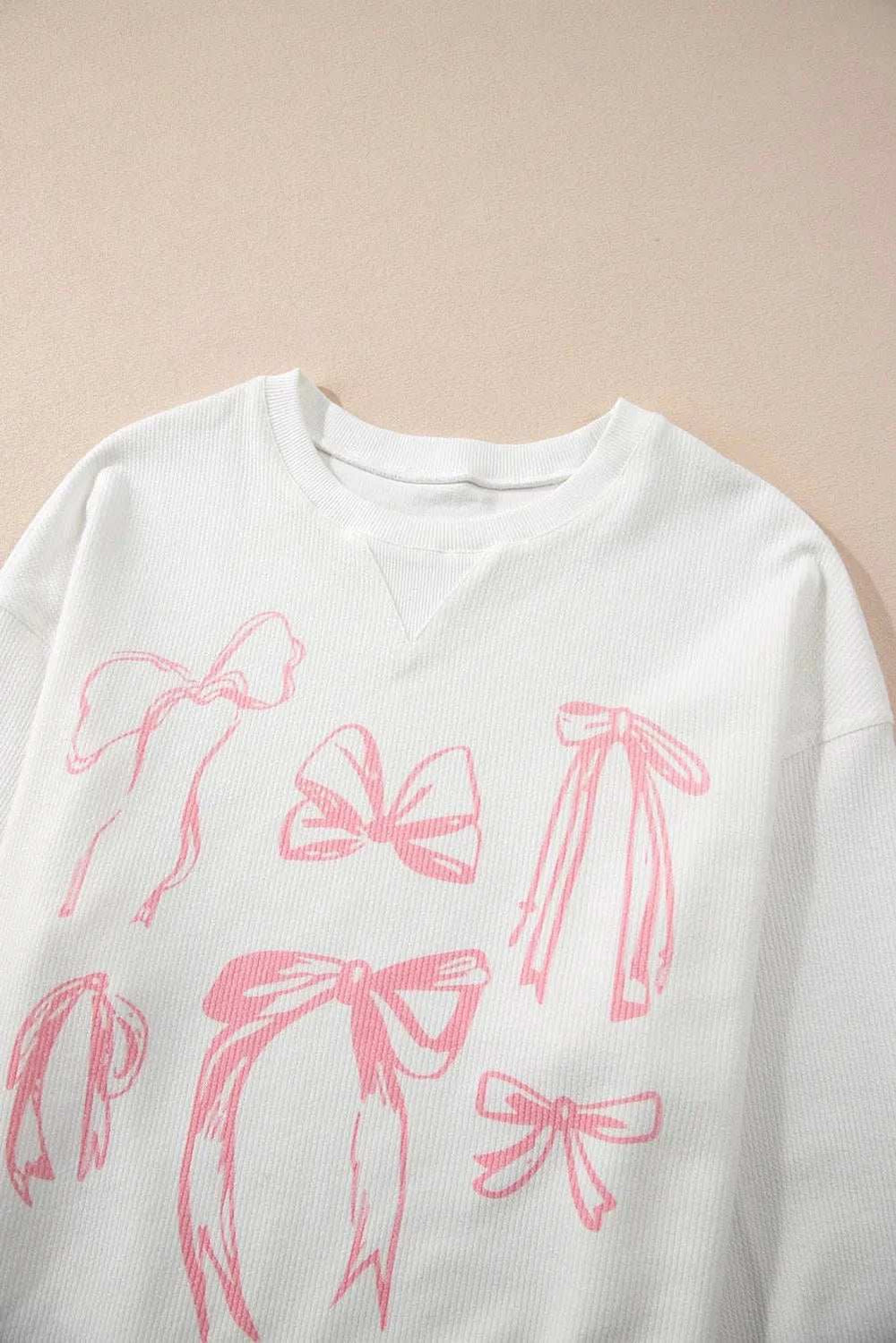 Bow Round Neck Long Sleeve Sweatshirt - Trendsi - Flyclothing LLC