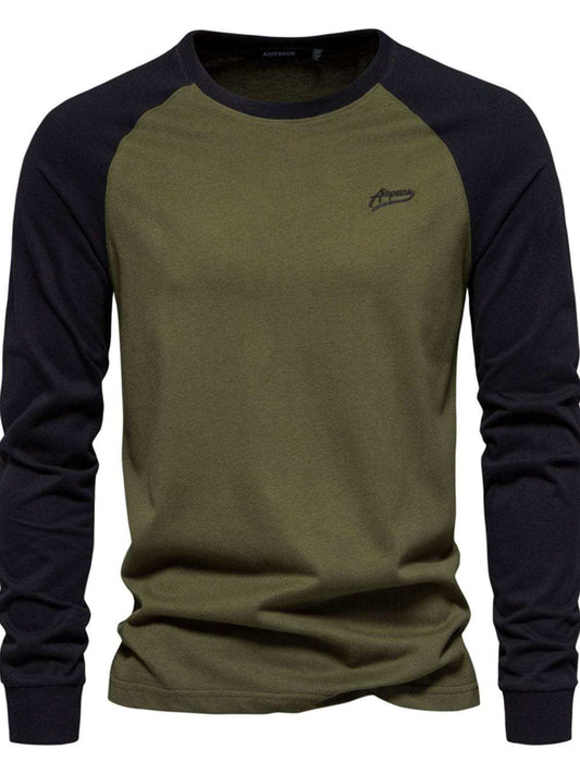 Men's Contrast Round Neck Raglan Sleeve T-Shirt - Trendsi - Flyclothing LLC