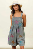 BiBi Star Rhinestone Washed Wide Leg Shortalls - Trendsi - Flyclothing LLC