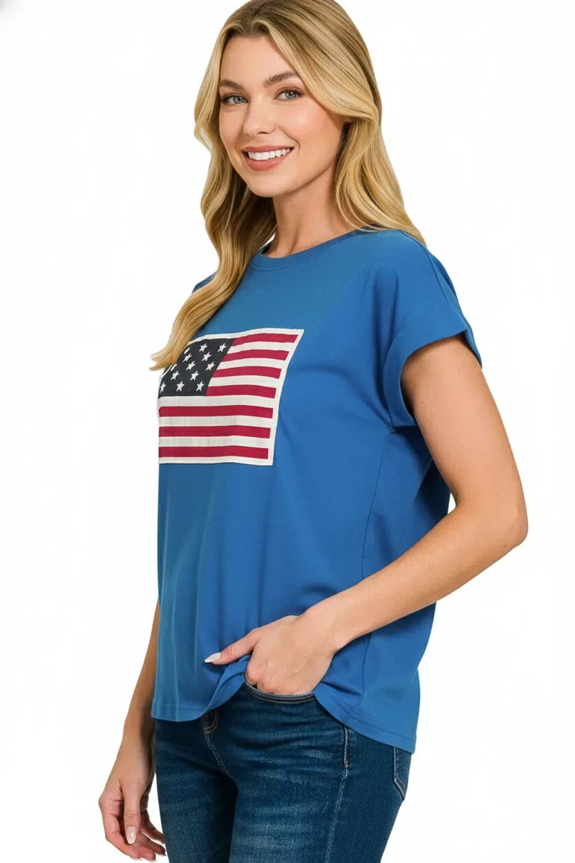 Zenana US Flag Round Neck Short Sleeve T-Shirt - Trendsi - Flyclothing LLC