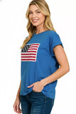 Zenana US Flag Round Neck Short Sleeve T-Shirt - Trendsi - Flyclothing LLC