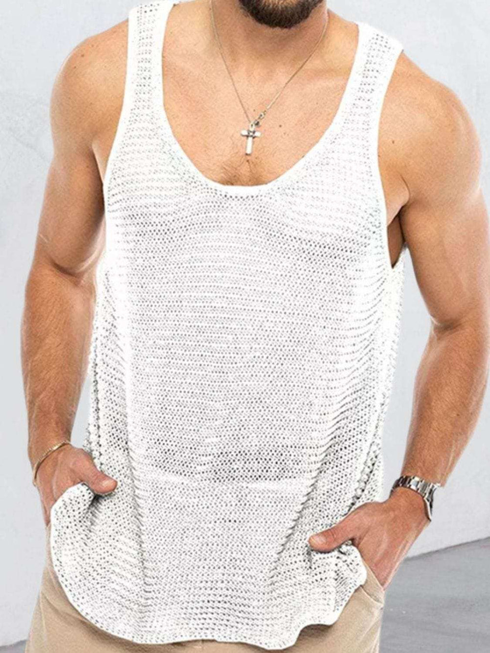 Men's Plus Size Round Neck Wide Strap Tank - Trendsi - Flyclothing LLC