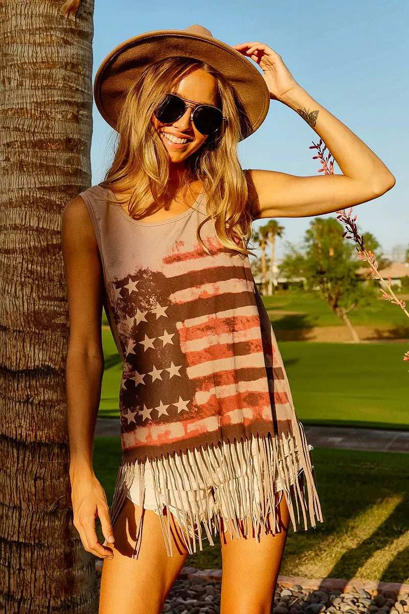 BiBi American Flag Print Knit Sleeveless Top - Trendsi - Flyclothing LLC