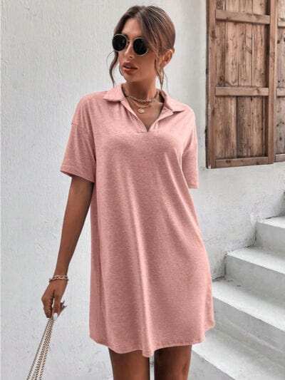 Johnny Collar Short Sleeve Polo Dress - Trendsi - Flyclothing LLC