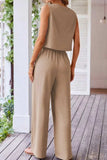 Button Down Vest and Drawstring Wide Leg Pants Set - Trendsi - Flyclothing LLC