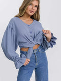 Button Up Flounce Sleeve Shirt - Trendsi - Flyclothing LLC