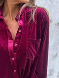 Full Size Velvet Button-Up Long Sleeve Shirt Plus Size - Trendsi - Flyclothing LLC