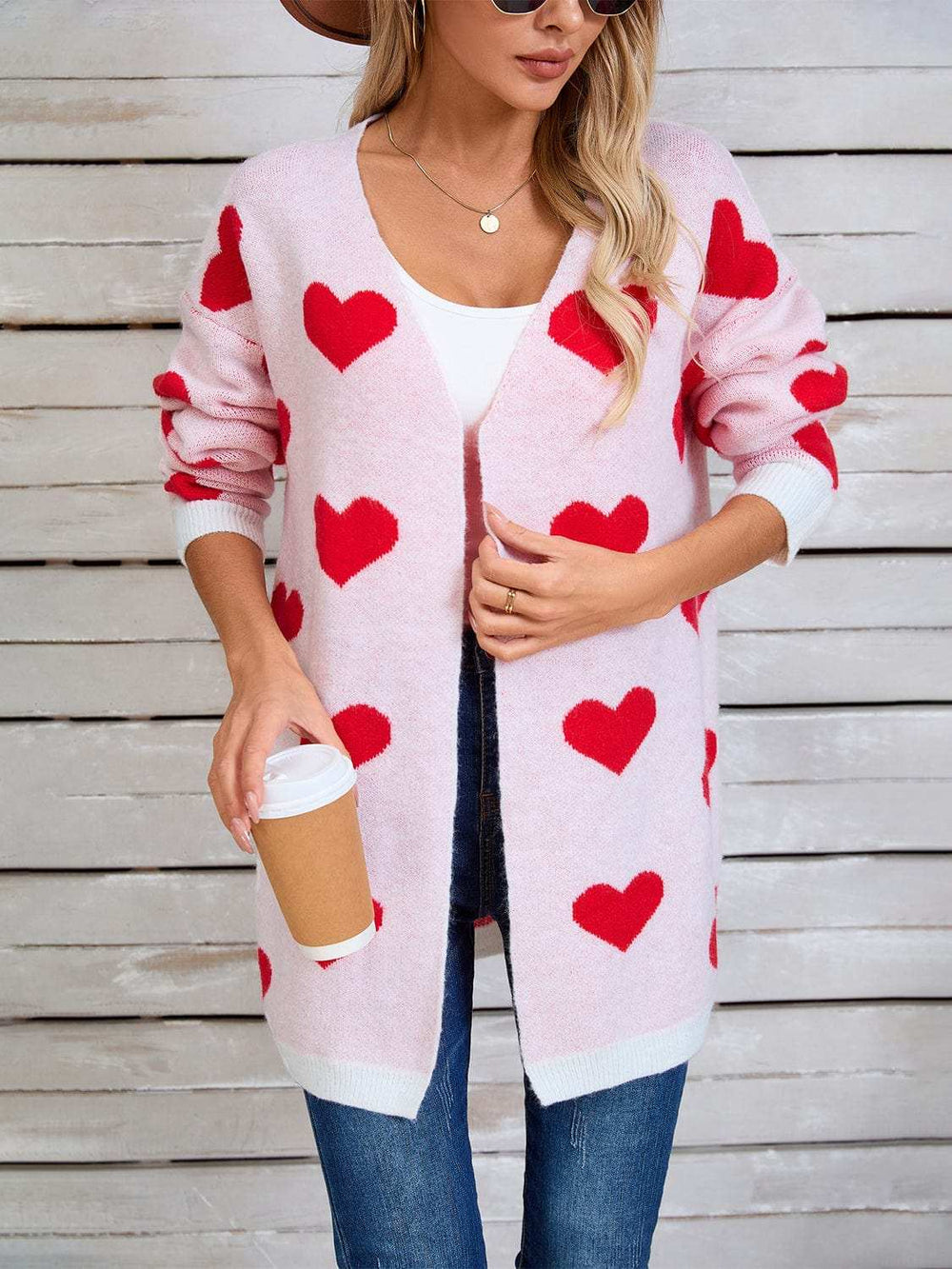 Angel Wings Heart Open Front Long Sleeve Cardigan - Trendsi - Flyclothing LLC