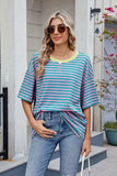 Contrast Striped Round Neck Half Sleeve T-Shirt - Trendsi - Flyclothing LLC