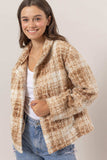 HYFVE Plaid Collared Neck Boucle Jacket with Pockets - Trendsi - Flyclothing LLC