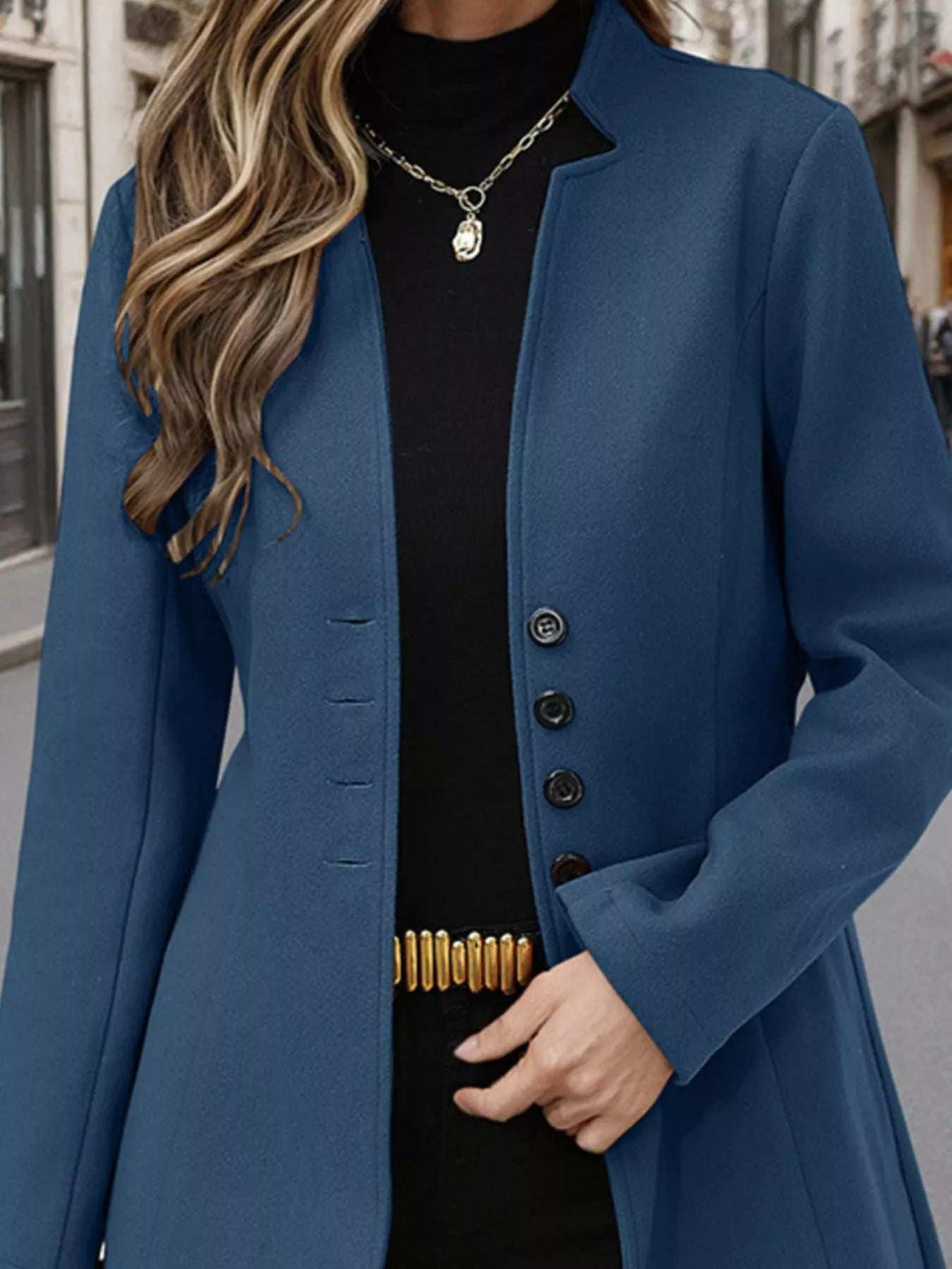 Button Up Long Sleeve Coat - Trendsi - Flyclothing LLC