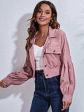 Button Down Collared Neck Cropped Jacket - Trendsi - Flyclothing LLC