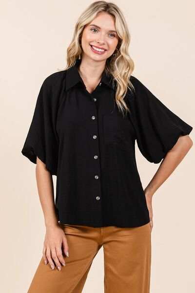 Mittoshop Airflow Short Bubble Sleeve Button Down Shirt - Trendsi - Flyclothing LLC