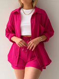 Textured Button Up Shirt and Shorts Set - Trendsi - Flyclothing LLC