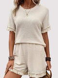 Tassel Round Neck Top and Shorts Set - Trendsi - Flyclothing LLC