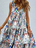 Printed V-Neck Tiered Maxi Tank Dress - Trendsi - Flyclothing LLC