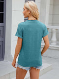 Decorative Button Notched Short Sleeve T-Shirt - Trendsi - Flyclothing LLC