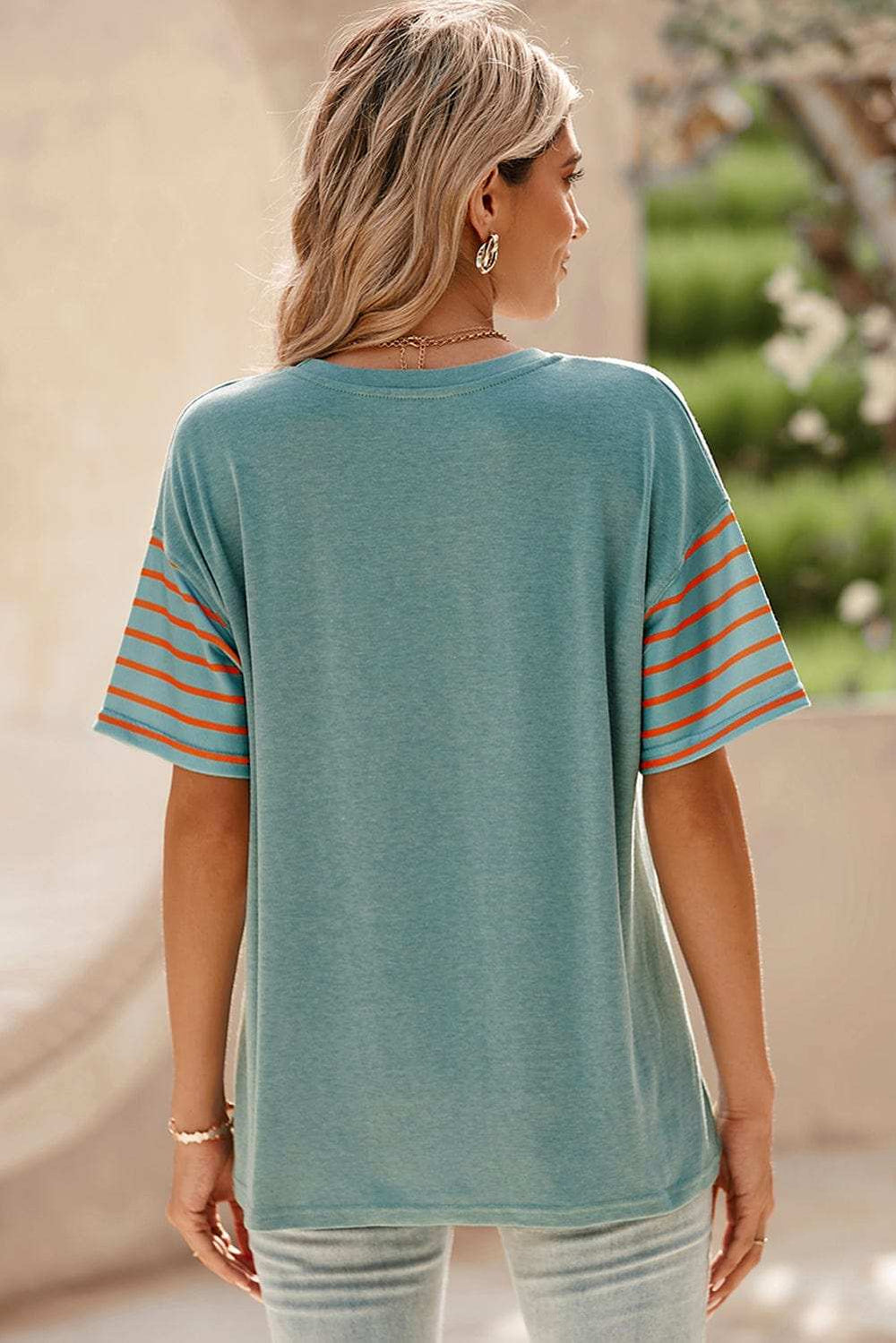 Striped Round Neck Short Sleeve T-Shirt - Trendsi - Flyclothing LLC