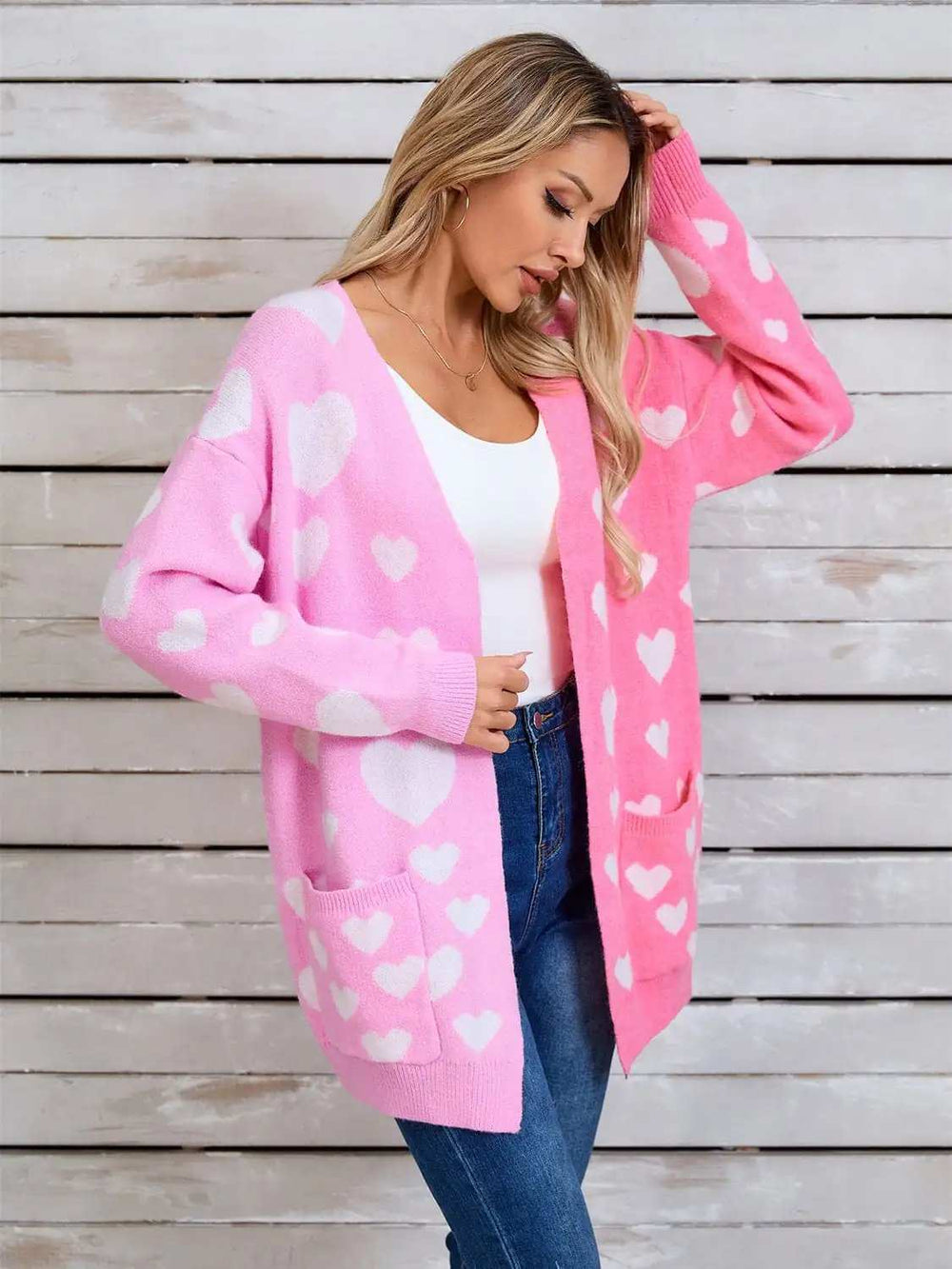 Angel Wings Heart Open Front Long Sleeve Cardigan - Trendsi - Flyclothing LLC