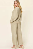Double Take Full Size Texture Long Sleeve Top and Pants Set - Trendsi - Flyclothing LLC
