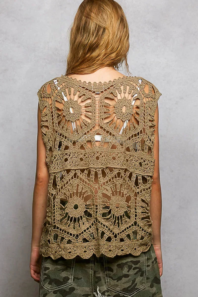 POL Openwork Round Neck Floral Crochet Tank - Trendsi - Flyclothing LLC