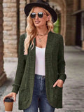 Ribbed Open Front Long Cardigan with Pockets - Trendsi - Flyclothing LLC