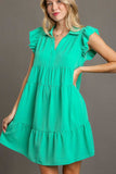 Umgee Full Size Johnny Collar Ruffle Cap Sleeve Tiered Dress Plus Size - Trendsi - Flyclothing LLC
