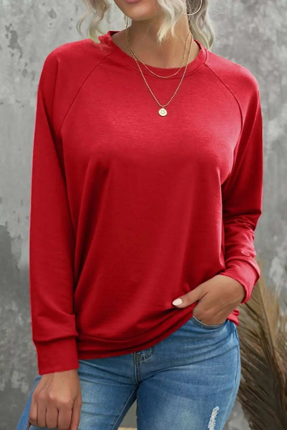 Round Neck Long Sleeve Sweatshirt - Trendsi - Flyclothing LLC