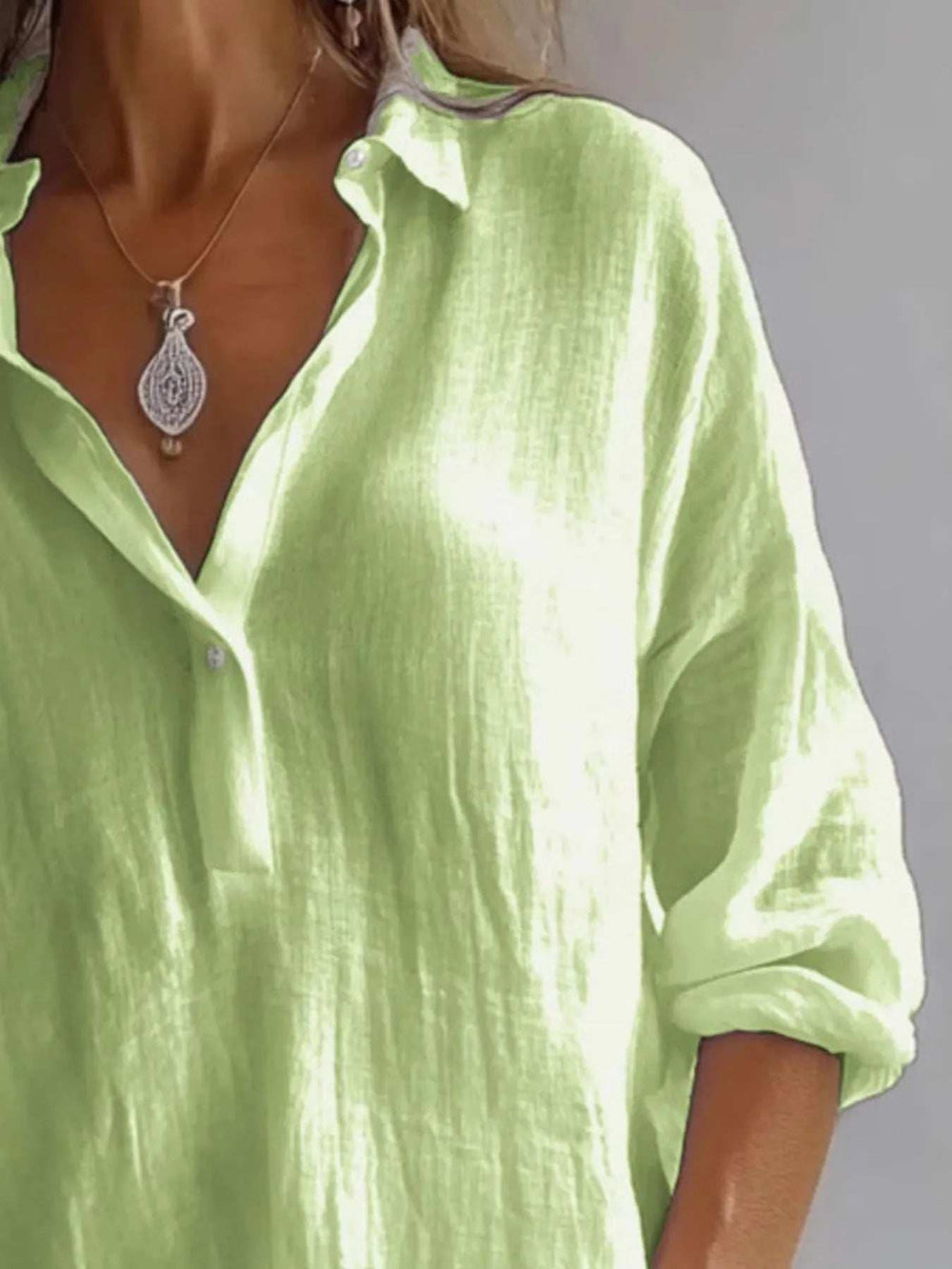 Collared Neck Long Sleeve Shirt - Trendsi - Flyclothing LLC