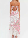 Lace Detail Ruffled Floral V-Neck Maxi Dress - Trendsi - Flyclothing LLC