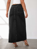 High Rise Slit Denim Skirt - Trendsi - Flyclothing LLC