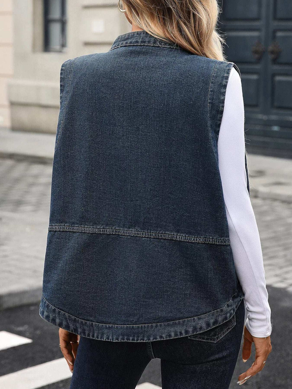 Snap Down Sleeveless Denim Jacket - Trendsi - Flyclothing LLC