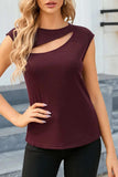Cutout Round Neck Cap Sleeve T-Shirt - Trendsi - Flyclothing LLC