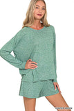 Zenana Soft Melange Long Sleeve Tee and Shorts Set - Trendsi - Flyclothing LLC