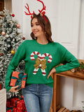 Sequin Candy Cane Round Neck Long Sleeve Sweater - Trendsi - Flyclothing LLC