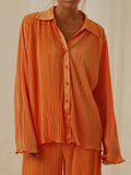 Button Up Long Sleeve Top and Pants Set - Trendsi - Flyclothing LLC