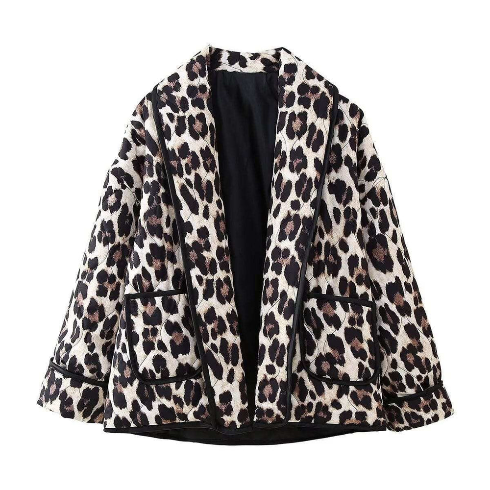 Leopard Open Front Long Sleeve Outerwear - Trendsi - Flyclothing LLC