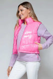 Snobbish Zip Up Turtleneck Shiny Quilted Vest - Trendsi - Flyclothing LLC