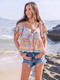 Printed Sweetheart Neck Layered Short Sleeve Blouse - Trendsi - Flyclothing LLC