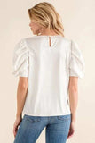 And The Why Plain Satin Puff Shirring V Neck Blouse Top - Trendsi - Flyclothing LLC