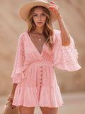 Lace Cutout Half Sleeve Mini Dress - Trendsi - Flyclothing LLC