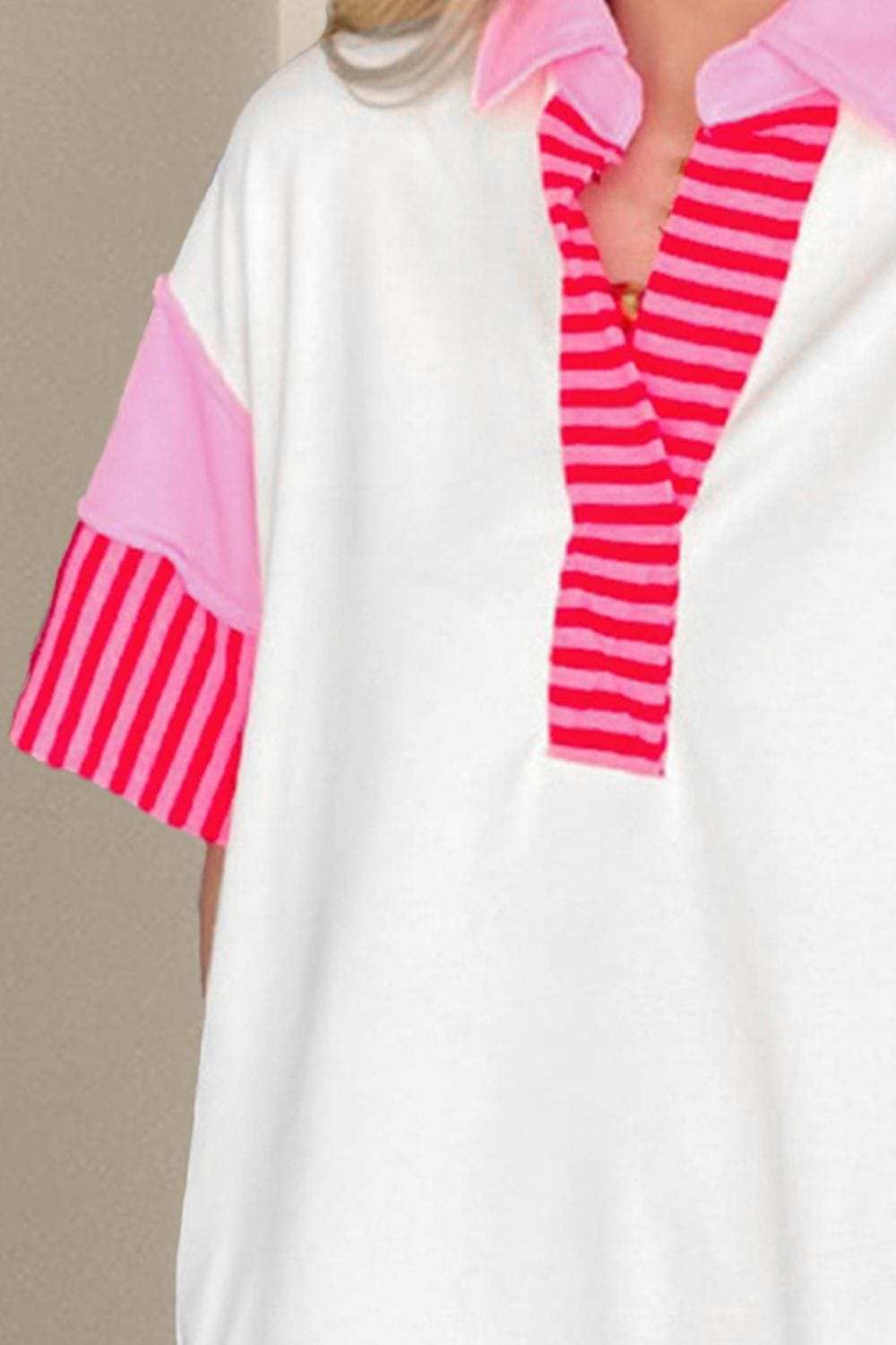 Color Block Johnny Collar Half Sleeve Dress - Trendsi - Flyclothing LLC