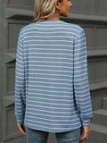 Striped Notched Long Sleeve T-Shirt - Trendsi - Flyclothing LLC