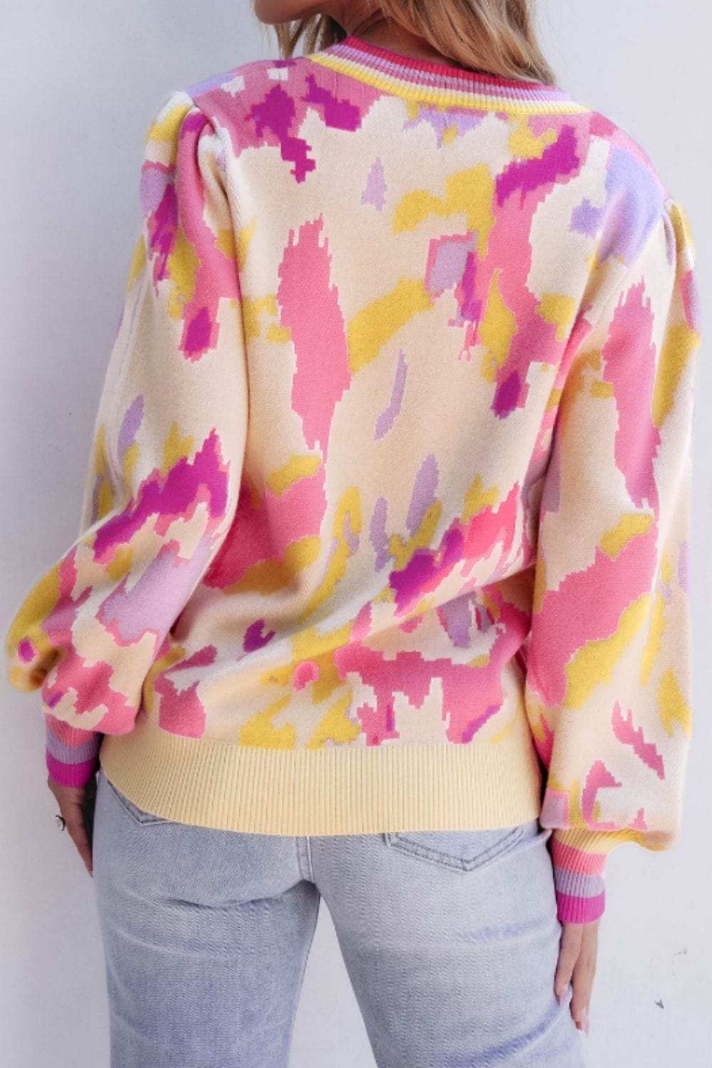 Contrast Round Neck Long Sleeve Sweater - Trendsi - Flyclothing LLC