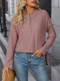 Eyelet Round Neck Long Sleeve Top - Trendsi - Flyclothing LLC