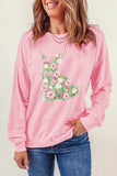 Floral Bunny Round Neck Long Sleeve Sweatshirt - Trendsi - Flyclothing LLC