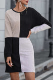 Color Block Drop Shoulder Long Sleeve Mini Dress - Trendsi - Flyclothing LLC