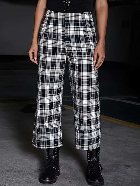 Full Size Plaid High Waist Pants - Trendsi - Flyclothing LLC