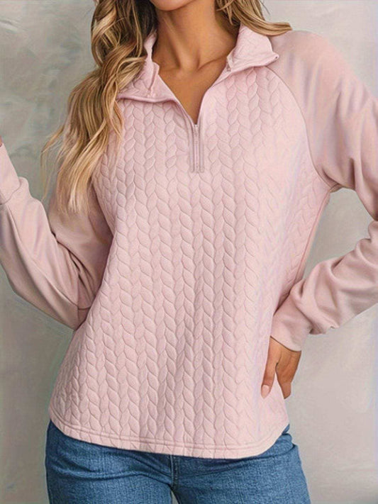 Texture Quarter Zip Long Sleeve Sweatshirt - Trendsi - Flyclothing LLC