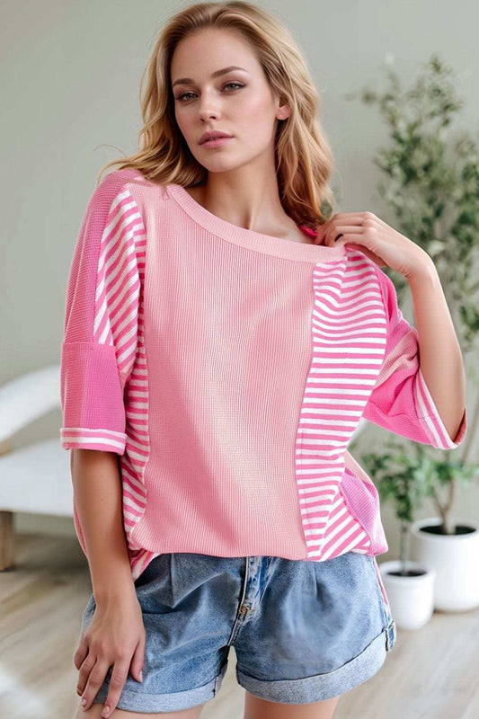 Stripe Color Block Half Sleeve T Shirt - Trendsi - Flyclothing LLC